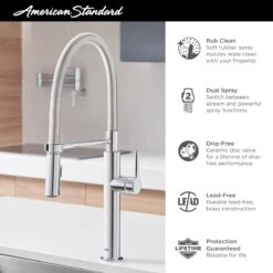 American Standard | Studio S 1.8 GPM Single Hole Pre Rinse Kitchen Faucet -Faucet 4803350002 infographic 1