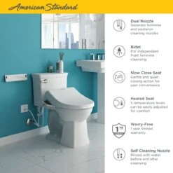 American Standard | Advanced Clean 2.0 SpaLet™ Elongated Heated Bidet Seat With Remote Control Operation And Slow Close Hinges -Faucet 8012a80grc020 1