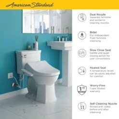 American Standard | Advanced Clean 1.0 SpaLet™ Elongated Heated Bidet Seat With Side Panel Controls And Slow Close Hinges -Faucet 8013a80gpc020 1