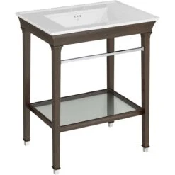 American Standard | Town Square S 31" Rectangular Vitreous China Deck Mounted Bathroom Sink With Overflow And 3 Faucets Holes At 8" Centers -Faucet american standard 0298 008 other side view wood legs 19