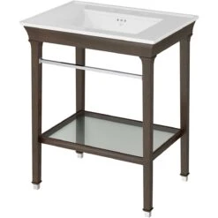 American Standard | Town Square S 31" Rectangular Vitreous China Deck Mounted Bathroom Sink With Overflow And 3 Faucets Holes At 8" Centers -Faucet american standard 0298 008 side view wood legs 18