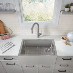 American Standard | Avery 30" Farmhouse Single Basin Stainless Steel Kitchen Sink With Basket Strainer, Basin Rack, And Sound Dampening Technology -Faucet american standard 1180sb 3020ss alternate image 14