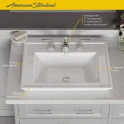 American Standard | Town Square S 24" Rectangular Fireclay Drop In Bathroom Sink With Overflow And 3 Faucet Holes At 8" Centers -Faucet american standard 1203 008 alternate view 84