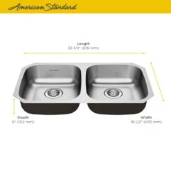 American Standard | Portsmouth 32-1/4" Drop In Double Basin Stainless Steel Kitchen Sink With Basket Strainer -Faucet american standard 18db 6311800s alternate image 39