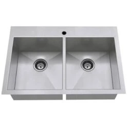 American Standard | Edgewater 33" Double Basin Stainless Steel Kitchen Sink For Drop In Or Undermount Installations With Single Faucet Hole - Drains Included