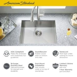 American Standard | Edgewater 25" Drop In Or Undermount Single Basin Stainless Steel Kitchen Sink With Basket Strainer, Basin Rack, And Sound Dampening Technology -Faucet american standard 18sb 6252211 alternate image 48