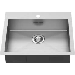 American Standard | Edgewater 25" Drop In Or Undermount Single Basin Stainless Steel Kitchen Sink With Basket Strainer, Basin Rack, And Sound Dampening Technology
