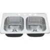 American Standard | Colony 33" Double Basin Stainless Steel Kitchen Sink For Drop In Installations With Four Faucet Holes - Drains Included