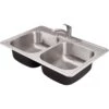 American Standard | Colony 33" Double Basin Stainless Steel Kitchen Sink For Drop In Installations With Three Faucet Holes - Stainless Steel Faucet And Drain Included -Faucet american standard 22db 6332283c 075