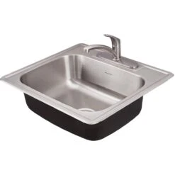 American Standard | Colony 25" Single Basin Stainless Steel Kitchen Sink For Drop In Installations With Three Faucet Holes - Stainless Steel Faucet And Drains Included