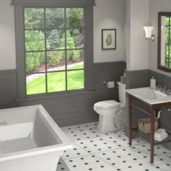 American Standard | Town Square S 68" Free Standing Acrylic Freestanding Tub With Center Drain -Faucet american standard 2546 004 beauty shot 51