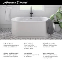 American Standard | Studio S 68" Free Standing Acrylic Soaking Tub With Center Drain And Overflow -Faucet american standard 2549 004 alternate view 180