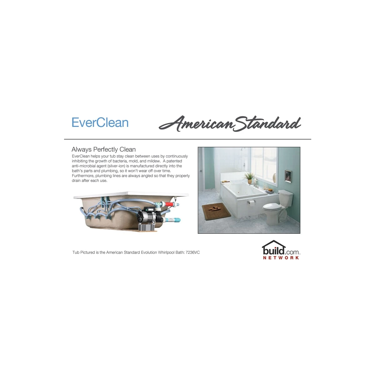 American Standard | Cadet 72" Acrylic Whirlpool Bathtub With Reversible Drain, EverClean Technology, And AcuMassage Jets 5 American Standard | Cadet 72" Acrylic Whirlpool Bathtub With Reversible Drain, EverClean Technology, And AcuMassage Jets - Image 3