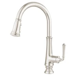 American Standard | Delancey Single Handle Pull-Down Spray Kitchen Faucet -Faucet american standard 4279 300 brushed nickel side view 45