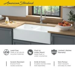 American Standard | Delancey 33-1/16" Farmhouse Double Basin Cast Iron Kitchen Sink -Faucet american standard 77db 33220a alternate image 340