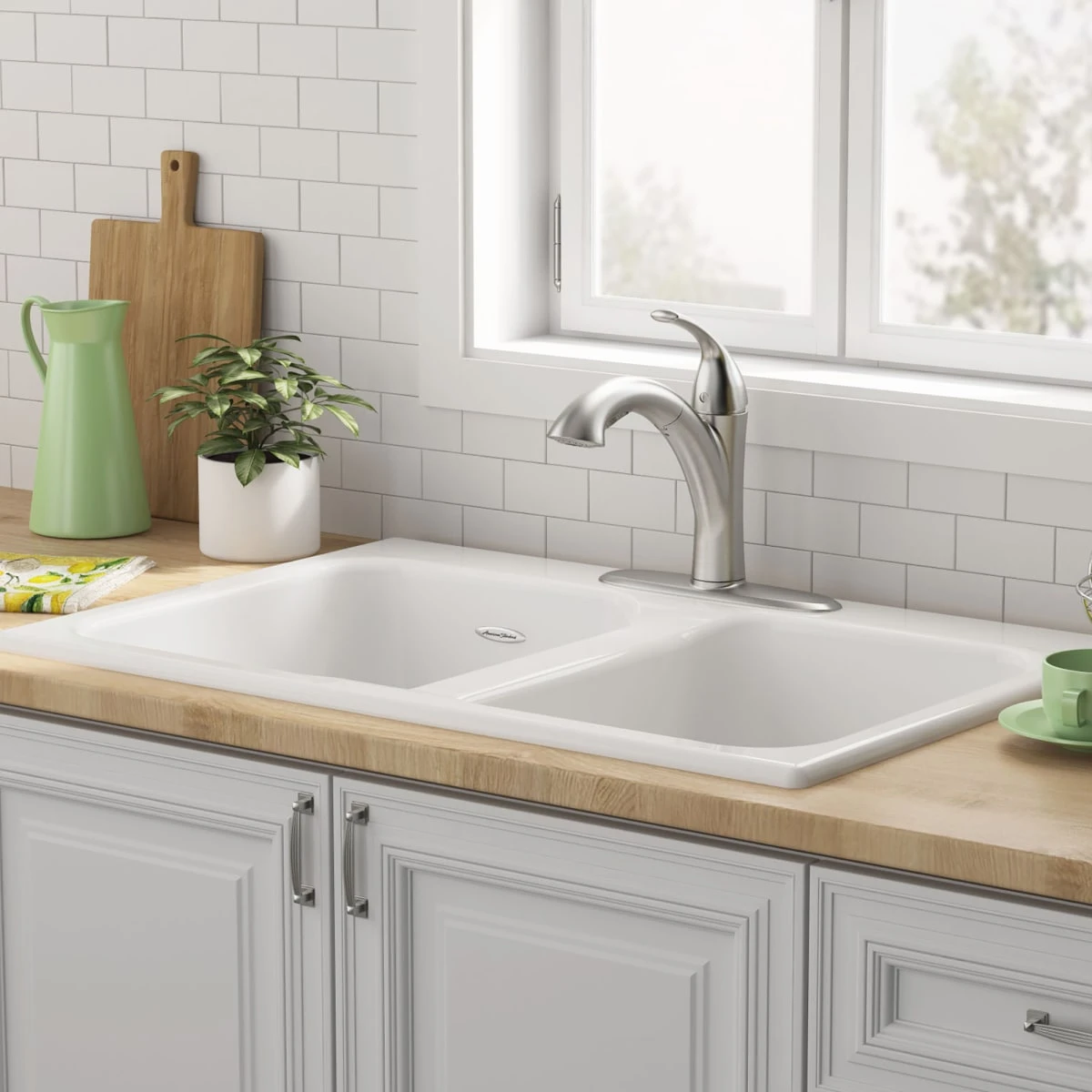 American Standard | Quince 32-7/8" Drop In Double Basin Cast Iron Kitchen Sink With Three Faucet Holes 5 American Standard | Quince 32-7/8" Drop In Double Basin Cast Iron Kitchen Sink With Three Faucet Holes - Image 3