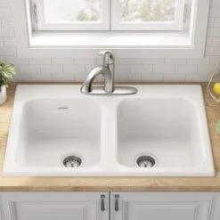 American Standard | Quince 32-7/8" Drop In Double Basin Cast Iron Kitchen Sink With Three Faucet Holes 11 American Standard | Quince 32-7/8" Drop In Double Basin Cast Iron Kitchen Sink With Three Faucet Holes -Faucet american standard 77db 33223 alternate image 344