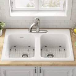 American Standard | Quince 32-7/8" Drop In Double Basin Cast Iron Kitchen Sink With Three Faucet Holes 12 American Standard | Quince 32-7/8" Drop In Double Basin Cast Iron Kitchen Sink With Three Faucet Holes -Faucet american standard 77db 33223 alternate image 345