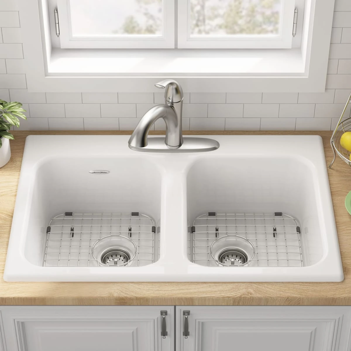 American Standard | Quince 32-7/8" Drop In Double Basin Cast Iron Kitchen Sink With Three Faucet Holes 7 American Standard | Quince 32-7/8" Drop In Double Basin Cast Iron Kitchen Sink With Three Faucet Holes - Image 5