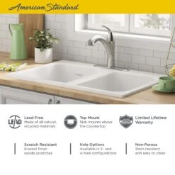 American Standard | Quince 32-7/8" Drop In Double Basin Cast Iron Kitchen Sink With Three Faucet Holes 13 American Standard | Quince 32-7/8" Drop In Double Basin Cast Iron Kitchen Sink With Three Faucet Holes -Faucet american standard 77db 33223 alternate image 346