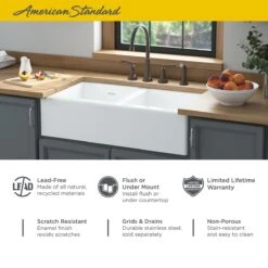 American Standard | Delancey 36" Farmhouse Double Basin Cast Iron Kitchen Sink -Faucet american standard 77db 36220a alternate image 354