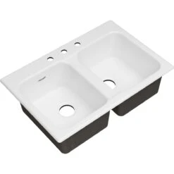American Standard | Quince 32-7/8" Drop In Double Basin Cast Iron Kitchen Sink With Three Faucet Holes