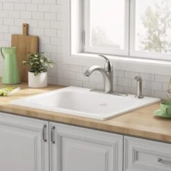 American Standard | Quince 25" Drop In Single Basin Cast Iron Kitchen Sink With Four Faucet Holes -Faucet american standard 77sb 25224 alternate image 367