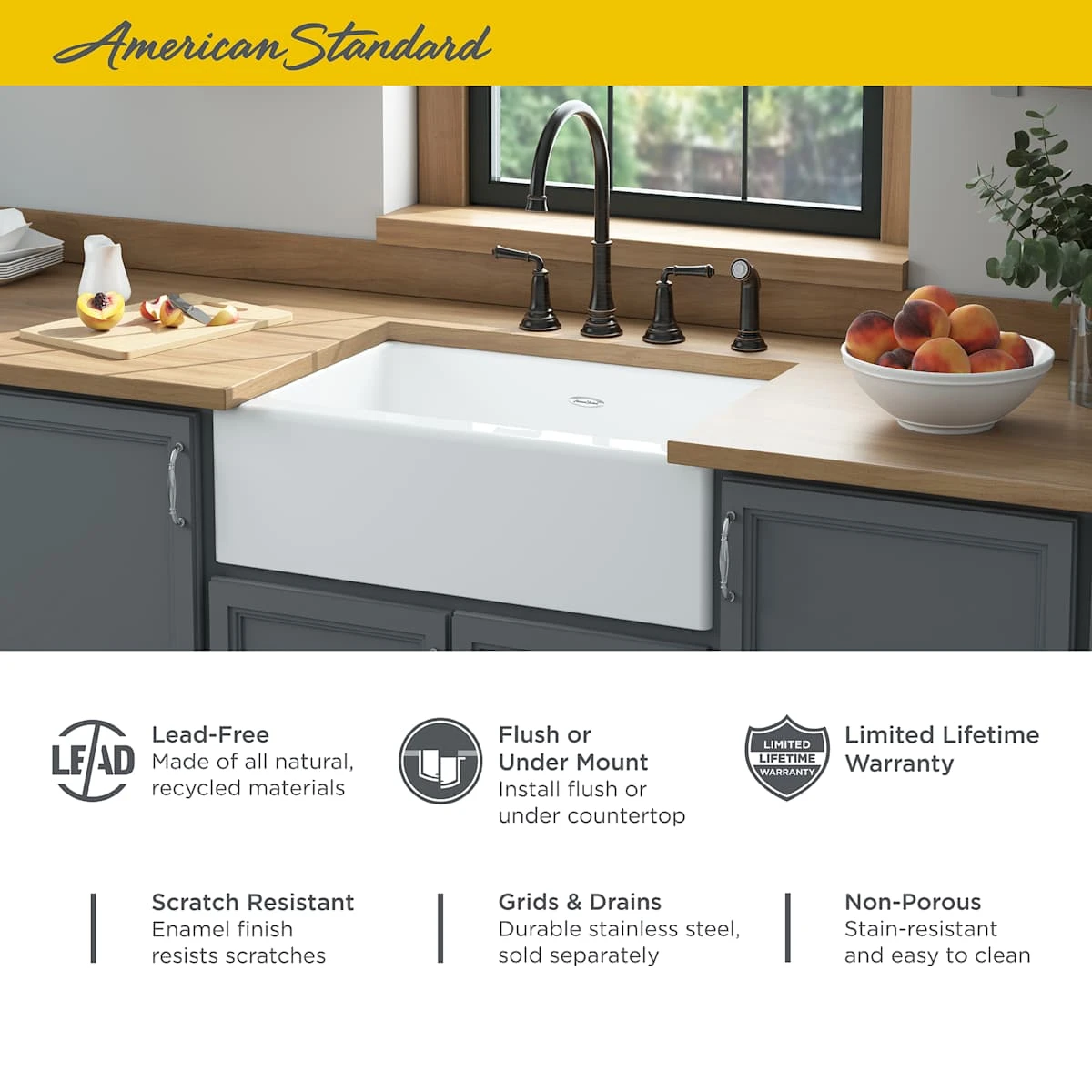 American Standard | Delancey 30" Farmhouse Single Basin Cast Iron Kitchen Sink 8 American Standard | Delancey 30" Farmhouse Single Basin Cast Iron Kitchen Sink - Image 6