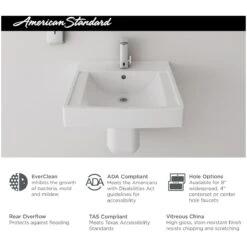 American Standard | Decorum 21" Wall Mounted Bathroom Sink With Overflow, 3 Faucet Holes At 8" Centers, And EverClean Glaze -Faucet american standard 9134008ec alternate view 16
