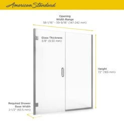 American Standard | Shower Door Collection 72" High X 59-9/16" Wide Hinged Frameless Shower Door With Clear Glass -Faucet american standard am00812 400 alternate image 440