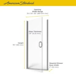 American Standard | Shower Door Collection 76" High X 36" Wide Hinged Framed Shower Door With Clear Glass -Faucet american standard am00819 400 alternate image 459