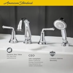 American Standard | Delancey Deck Mounted Roman Tub Filler With Built-In Diverter - Includes Hand Shower -Faucet american standard t052 901 alternate image 490