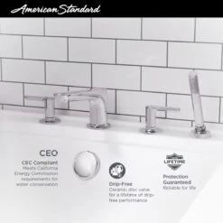 American Standard | Studio S Deck Mounted Roman Tub Filler With Built-In Diverter - Includes Hand Shower -Faucet american standard t105 901 alternate image 261