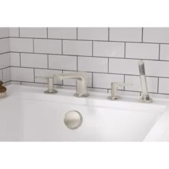 American Standard | Studio S Deck Mounted Roman Tub Filler With Built-In Diverter - Includes Hand Shower -Faucet american standard t105 901 installed nickel 36
