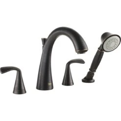 American Standard | Fluent Deck Mounted Roman Tub Filler With Built-In Diverter - Includes Hand Shower -Faucet american standard t186 901 close up bronze 57