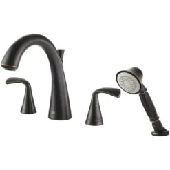 American Standard | Fluent Deck Mounted Roman Tub Filler With Built-In Diverter - Includes Hand Shower -Faucet american standard t186 901 close up bronze 59