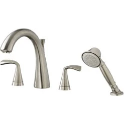 American Standard | Fluent Deck Mounted Roman Tub Filler With Built-In Diverter - Includes Hand Shower -Faucet american standard t186 901 close up brushed nickel 58