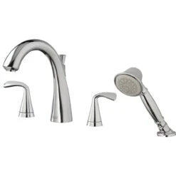 American Standard | Fluent Deck Mounted Roman Tub Filler With Built-In Diverter - Includes Hand Shower -Faucet american standard t186 901 close up chrome 56