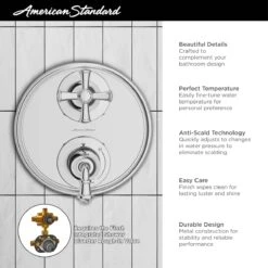 American Standard | Delancey 3 Function Pressure Balanced Valve Trim Only With Double Cross Handle, Integrated Diverter - Less Rough In -Faucet american standard tu052 740 alternate image 303