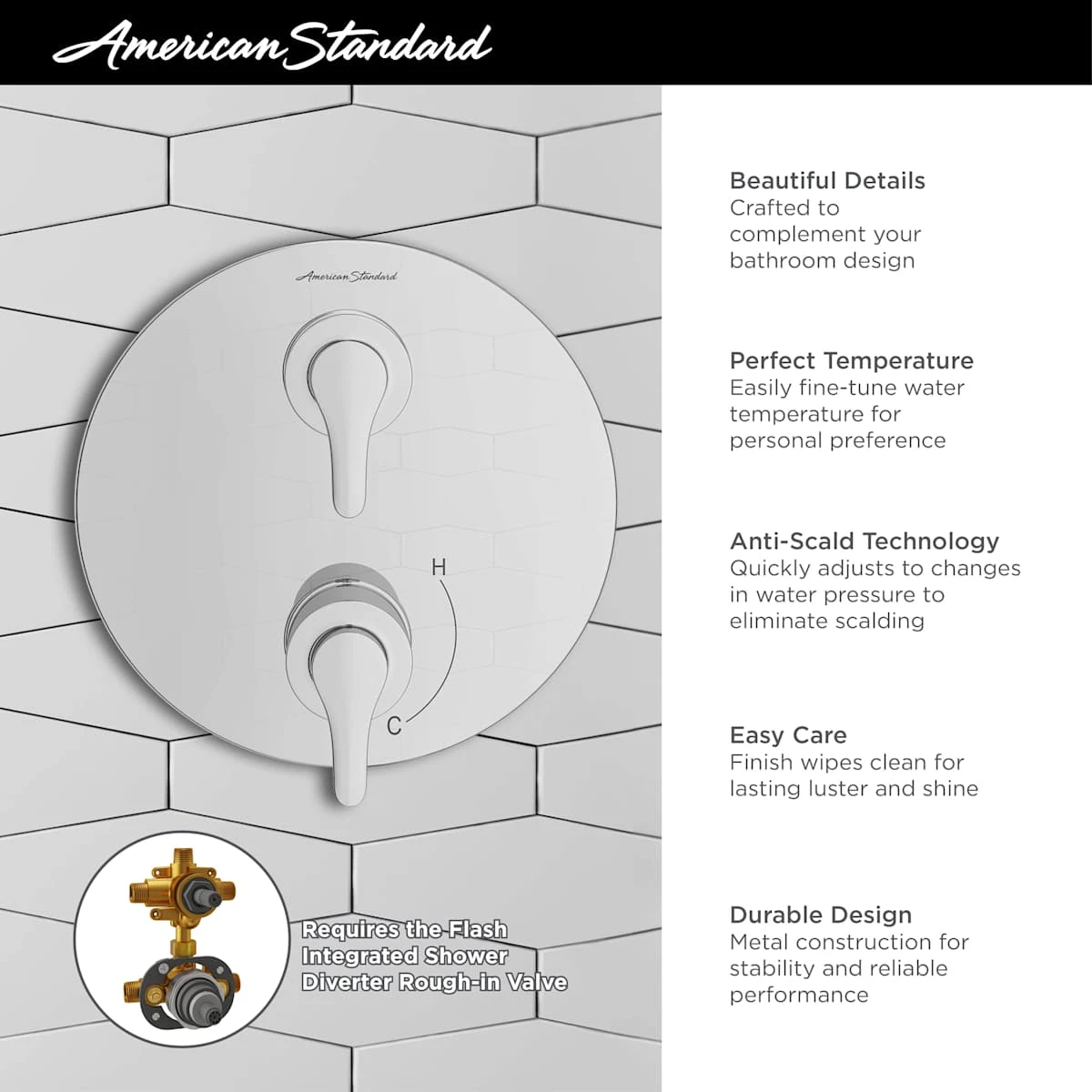 American Standard | Studio S 3 Function Pressure Balanced Valve Trim Only With Double Handle, Integrated Diverter - Less Rough In 7 American Standard | Studio S 3 Function Pressure Balanced Valve Trim Only With Double Handle, Integrated Diverter - Less Rough In - Image 5