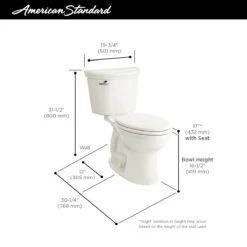 American Standard | Retrospect® Elongated Two-Piece Toilet With PowerWash® Rim And EverClean® Surface -Faucet as champion 212aa104 dimension infographic