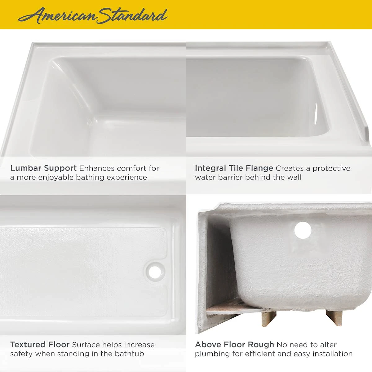 American Standard | Studio Three Wall Alcove Acrylic Soaking Tub With Left Drain 8 American Standard | Studio Three Wall Alcove Acrylic Soaking Tub With Left Drain - Image 6