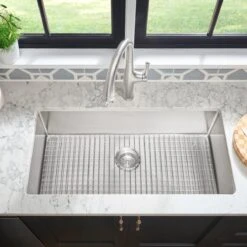 American Standard | Pekoe 35" Single Basin Stainless Steel Kitchen Sink For Undermount Installations - Drain Included -Faucet b 4968300075 18sb10351800075