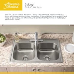 American Standard | Colony 25" Single Basin Stainless Steel Kitchen Sink For Drop In Installations With Three Faucet Holes - Stainless Steel Faucet And Drains Included -Faucet colony sink collection generic 3