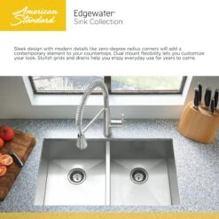 American Standard | Edgewater 25" Single Basin Stainless Steel Kitchen Sink For Drop In Or Undermount Installations With Single Faucet Hole - Drain Included -Faucet edgewater sink collection