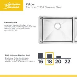 American Standard | Pekoe 35" Double Basin Stainless Steel Kitchen Sink For Undermount Installations - Drains Included -Faucet pekoe sink 18 guage 2