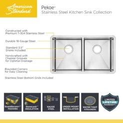 American Standard | Pekoe 23" Single Basin Stainless Steel Kitchen Sink For Undermount Installations - Drain Included -Faucet pekoe sink infographic 1