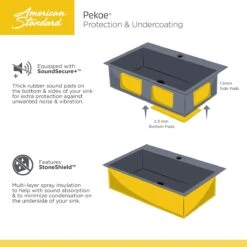 American Standard | Pekoe 35" Double Basin Stainless Steel Kitchen Sink For Undermount Installations - Drains Included -Faucet pekoe sink protection 2